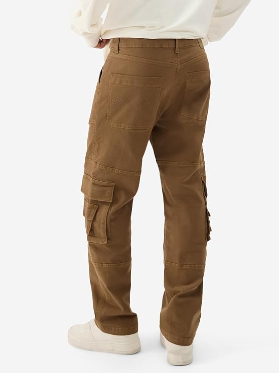 The Souled Store Solids: Rustic Men and Boys Straight Fit Cargo Pants Brown Jeans - Rajputtrade