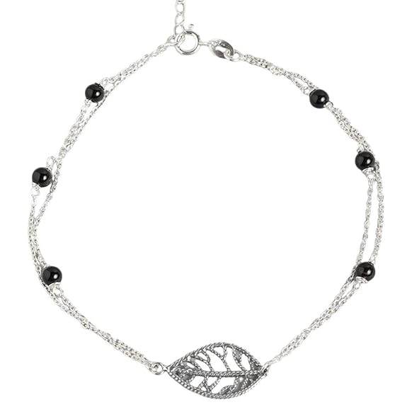 925 Sterling Silver Layered Designer Leaf Beaded Rhodium Plated Adjustable Chain Anklet (Single) | Gift for Women & Girls | - Rajputtrade