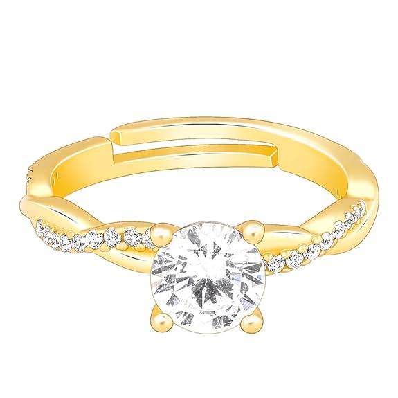 925 Silver Golden Solitaire Glow Ring, Adjustable | Gifts for Women and Girls - Rajputtrade