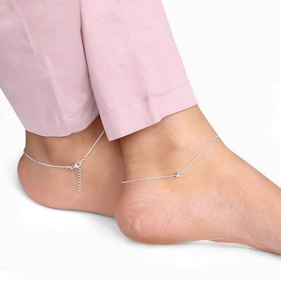 925 Silver 18k Gold Plated Rose Gold Zircon Studded Black Bead Anklet | Gifts for Women & Girls - Rajputtrade