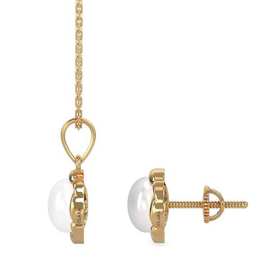 925 Sterling Silver Real Pearl AKI Pendant Earring Chain Jewellery Set | Gold Rhodium Plated |Gift for Women & Girls - Rajputtrade