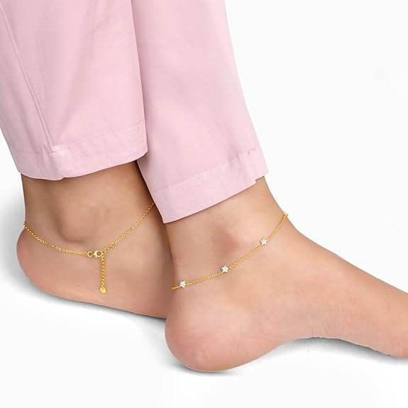 925 Silver Golden Star Constellation Anklet,Single| Gifts for Women and Girls | - Rajputtrade