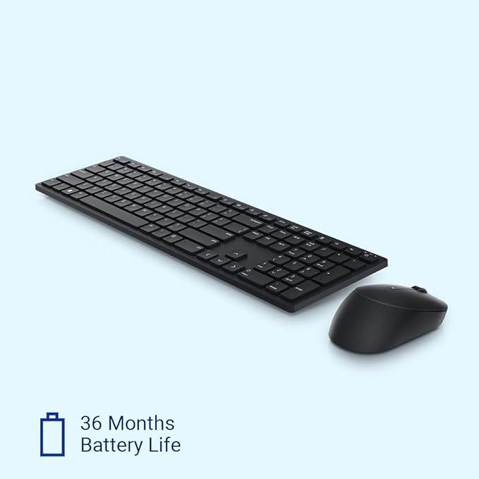 Dell KM5221W Wireless Combo - RF 2.4GHz Wireless Keyboard with 12 Programmable Keys and 3 Button Optical Mouse, Spill-Resistant Keys, up to 36 Month Battery Life, 3Y Advance Exchange Warranty - Black - Rajputtrade