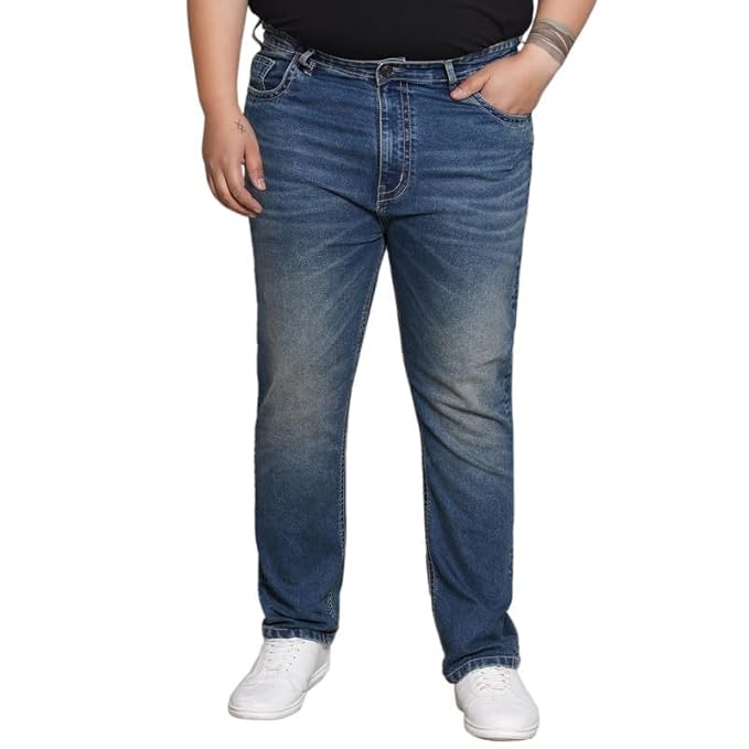 JOHN PRIDE Plus Size Men's Stretchable Mid-Rise Comfort Fit Clean Look Blue Cotton Jeans for Men - Rajputtrade