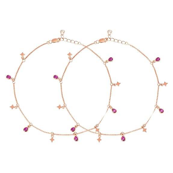 925 Sterling Silver Rose Gold Plated Anklet Pair for Women | Gift for Women & Girls | - Rajputtrade
