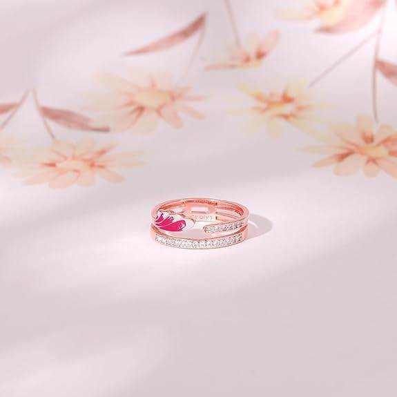 925 Silver Rose Gold Pink Ruffles Ring, Adjustable | Gifts for Women and Girls | - Rajputtrade