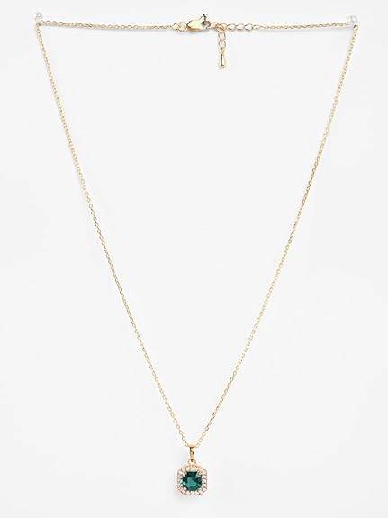 925 Sterling Silver Amati Green Solitaire Pendant Earrings Chain Necklace Jewellery Set | Gold Plated, Swiss Zirconia |Gift for Women and Girls - Rajputtrade