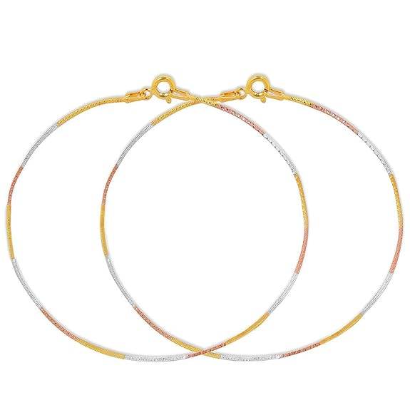 925 Sterling Silver Modest Minimal Triple Tone Plating Chain Anklet (Pair) | Gift for Women & Girls | - Rajputtrade
