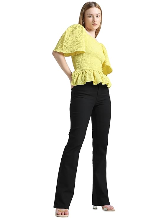 Women Solid Cotton Blend Flared Fit High Rise Black Jeans (Black) - Size 26 - Rajputtrade