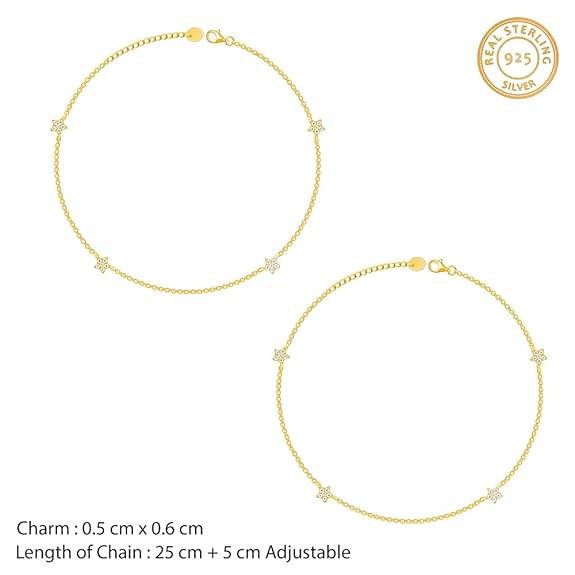 925 Silver Golden Star Constellation Anklet,Single| Gifts for Women and Girls | - Rajputtrade