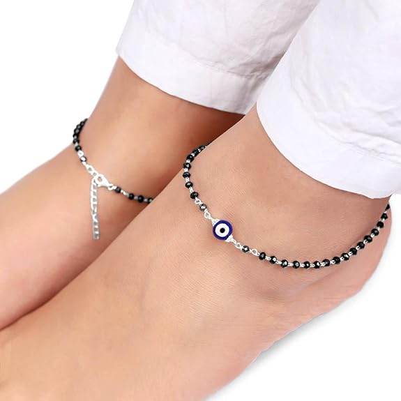 925 Silver Evil Eye Beaded Anklet,Single | Gifts for Women and Girls | - Rajputtrade