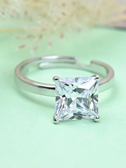 Pure 925 Sterling Silver Solitaire Finger Ring with Adjustable Band | Gift for Women Girls Wife Girlfriend | Multiple Design Options - Rajputtrade