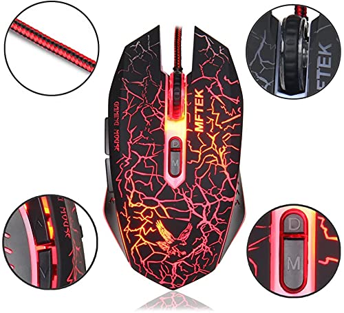 MFTEK Gaming Combo - LED Backlit USB Wired Keyboard and Mouse | 7 Button Lighted Mouse and Large Size Mouse Pad | Mechanical Feeling Keyboard | 114 Keys Letters Glow | Combo Set of 3 (Black) - Rajputtrade