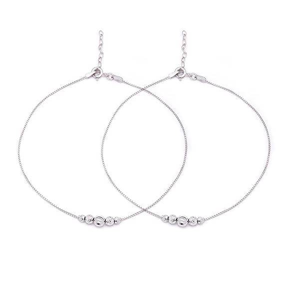 925 Sterling Silver Anklet Pair | Rhodium Plated Adorned Women Chain Anklet | - Rajputtrade
