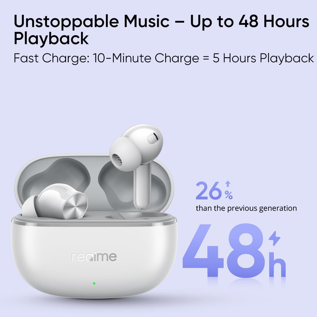 realme Buds T200 Lite Bluetooth in Ear Earbuds,4 Mic, AI ENC for Calls,48 Hours Total Playback with Fast Charging (Grey) - Rajputtrade