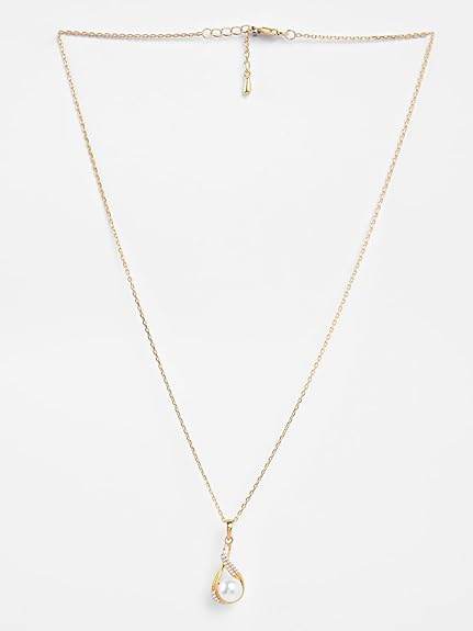 925 Sterling Silver Esin Real Pearl Pendant Earrings Chain Necklace Jewellery Set | Gold Plated, Swiss Zirconia |Gift for Women and Girls - Rajputtrade