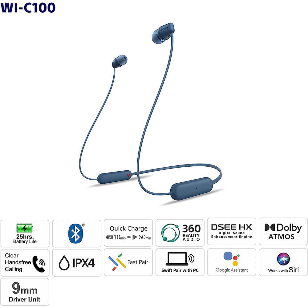 Sony WI-C100 Wireless Headphones with Customizable Equalizer for Deep Bass & 25 Hrs Battery - Rajputtrade