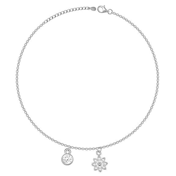 925 Silver Floral Charm Anklet, (Single) Gifts for Girlfriend, Gifts for Women & Girls| - Rajputtrade