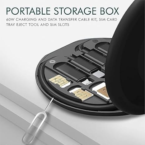 All in One 60W USB Fast Charging Travel Cable Set Type C, Lightening and Micro USB Port Inbuilt Mobile Stand | iPhone, iPad,Samsung