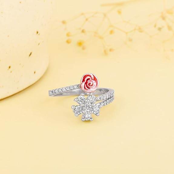 925 Anushka Sharma Silver Studded Rose Ring, Adjustable | Gifts for Girlfriend,Pendant to Gift Women & Girls | - Rajputtrade