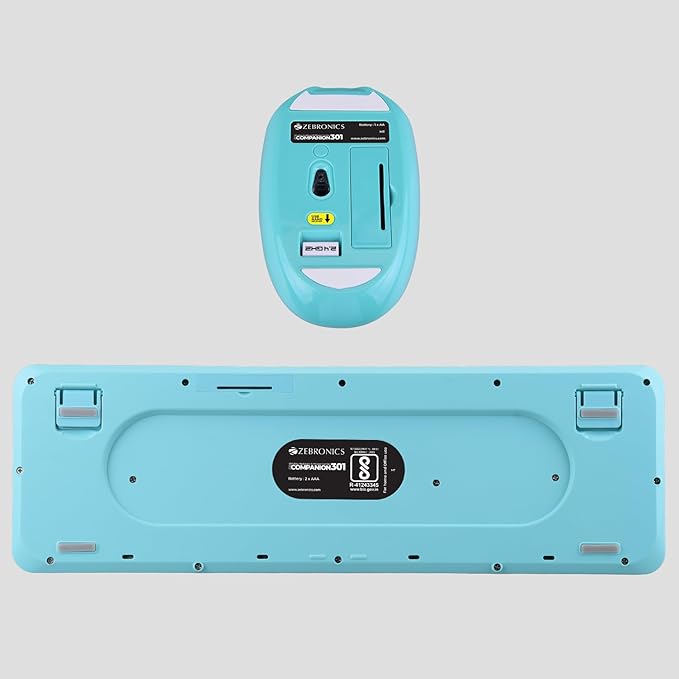 ZEBRONICS Companion 301 2.4GHz Wireless Keyboard & Mouse Combo with UV Printed, Retro Style Keys, 104 + 12 Integrated Multimedia Keys, 1600 DPI, High Precision (Aqua Green)