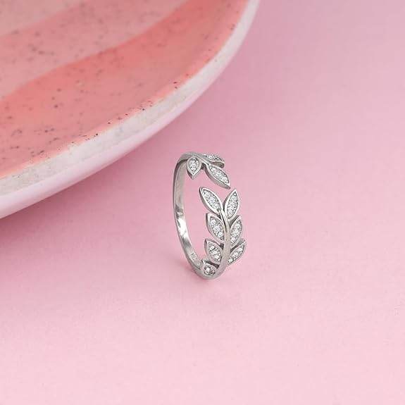 925 Silver Anushka Sharma Zircon Leaf Ring, Adjustable | Gifts for Girlfriend, Gifts for Women and Girls | - Rajputtrade