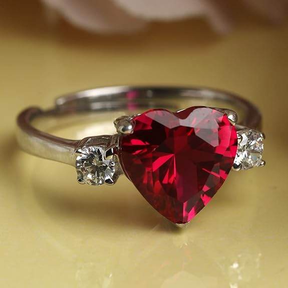 925 Sterling Silver Heart Stone Ring with Adjustable Band | Gift for Women Wife Girls - Rajputtrade