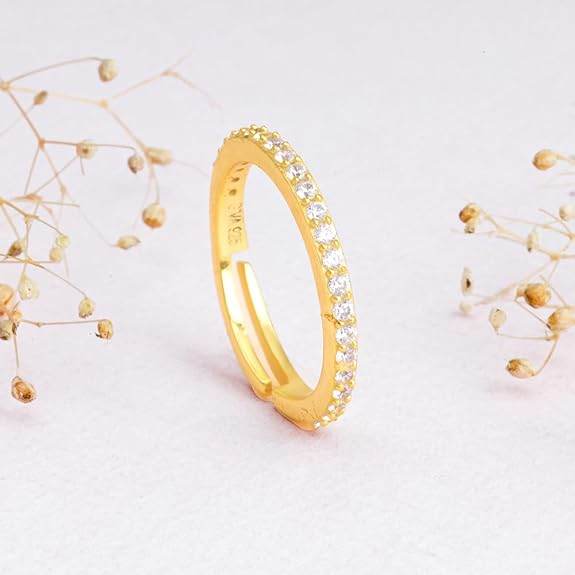 925 Silver Golden Minimal Zirconia Ring, Adjustable| Gifts for Women and Girls - Rajputtrade