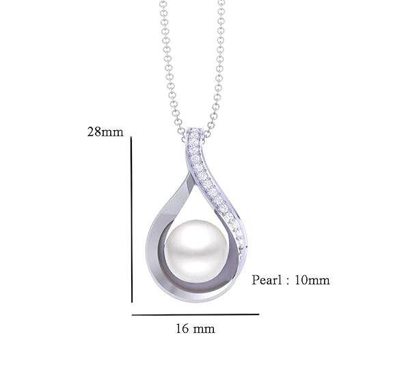 92.5 Sterling Silver Real Pearl Pendant with Chain |Gift for Women and Girls - Rajputtrade