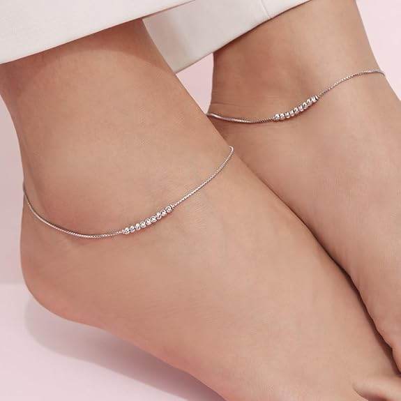 925 Sterling Silver Anklet Pair | Rhodium Plated Adorned Women Chain Anklet | - Rajputtrade