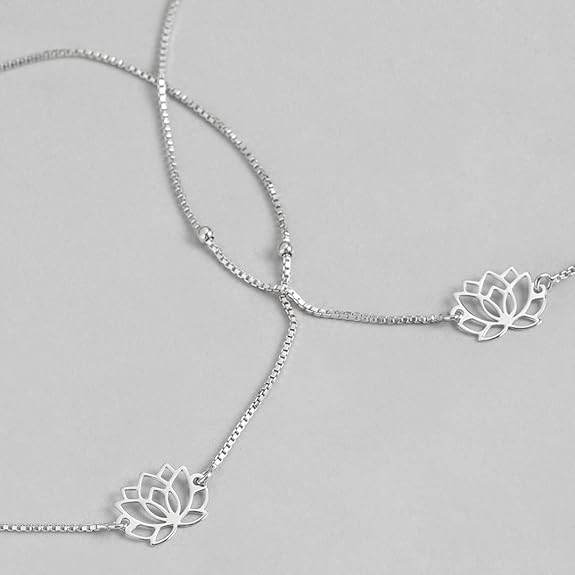 925 Sterling Silver Designer Lotus Floral Rhodium Plated Adjustable Chain Anklet (Pair) | Gift for Women & Girls | - Rajputtrade