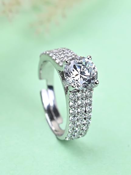 Pure 925 Sterling Silver Solitaire Finger Ring with Adjustable Band | Gift for Women Girls Wife Girlfriend | Multiple Design Options - Rajputtrade