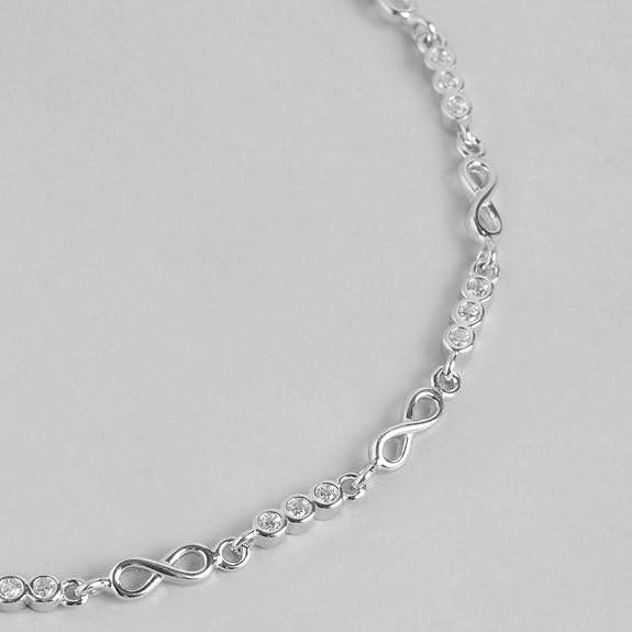 925 Sterling Silver Cubic Zirconia Infinity Rhodium Plating Chain Anklet (Single) | | Gift for Women & Girls | - Rajputtrade