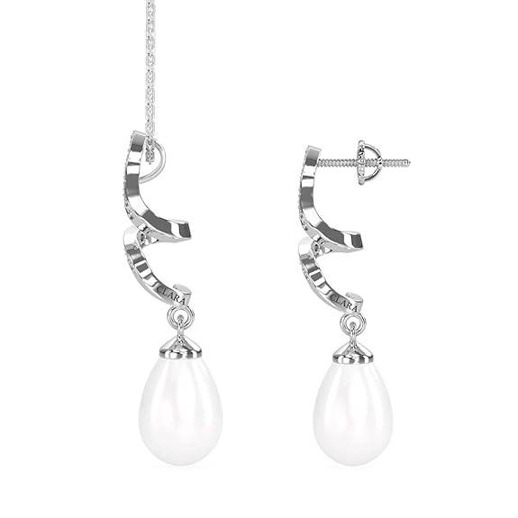 925 Sterling Silver Pearl Twist Pendant Earring Chain Jewellery Set | Rhodium Plated, Swiss Zirconia | Gift for Women & Girls - Rajputtrade