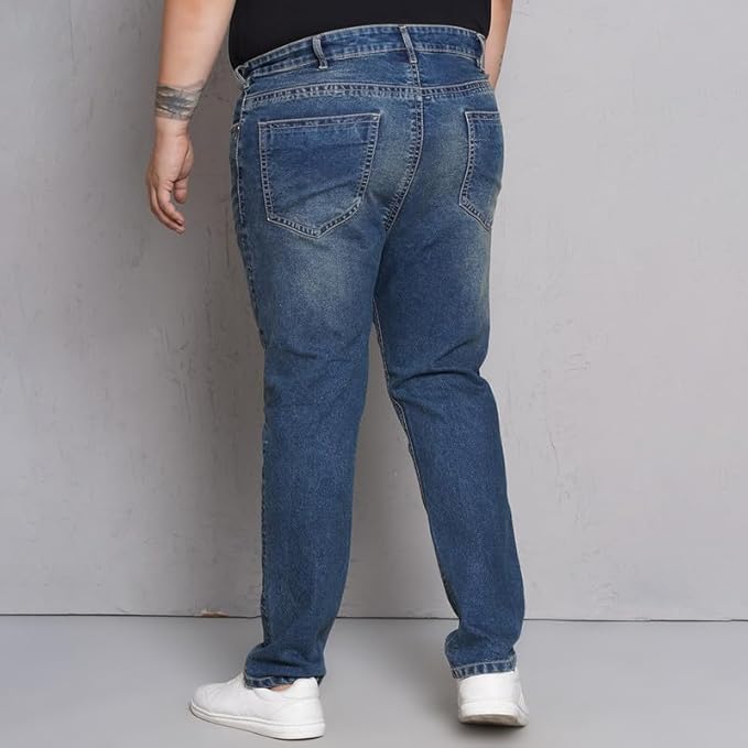 JOHN PRIDE Plus Size Men's Stretchable Mid-Rise Comfort Fit Clean Look Blue Cotton Jeans for Men - Rajputtrade