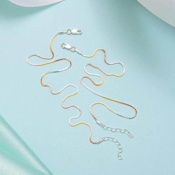 925 Sterling Silver Modest Minimal Triple Tone Plating Chain Anklet (Pair) | Gift for Women & Girls | - Rajputtrade