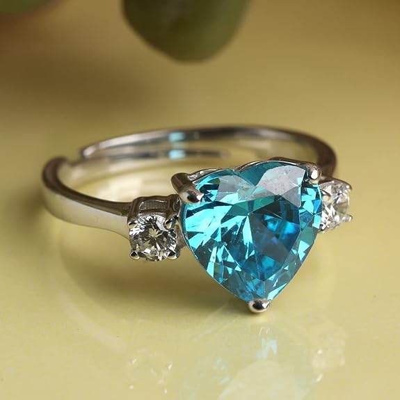 925 Sterling Silver Heart Stone Ring with Adjustable Band | Gift for Women Wife Girls - Rajputtrade