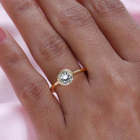 925 Sterling Silver Birthstone Ring for Women | 2 Ct Solitaire Bezel Set Gemstone | 18K Gold Plated | - Rajputtrade