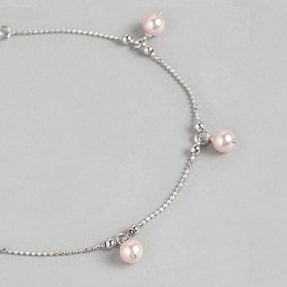 925 Sterling Silver Embellished Pearls Drop Rhodium Plated Adjustable Chain Anklet (Single) | Gift for Women & Girls | - Rajputtrade
