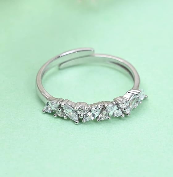 Pure 925 Sterling Silver Minimal Office wear Finger Ring with Adjustable Band | Gift for Women Girls Wife Girlfriend | Multiple Design Options - Rajputtrade