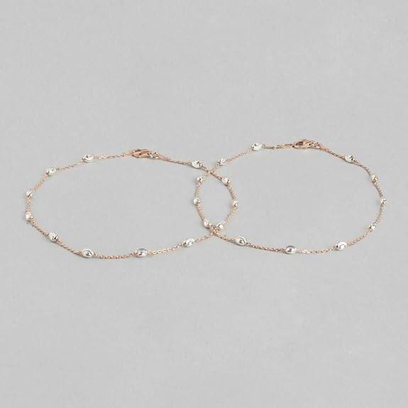 925 Sterling Silver Anklet (Pair) | Beads Chain Rose Gold Plating Chain | Gift for Women & Girls | - Rajputtrade