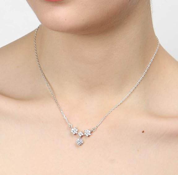 925 Sterling Silver Lily Pendant Earring Chain Jewellery Set | Platinum Plated, Swiss Zirconia | Gift for Women & Girls - Rajputtrade