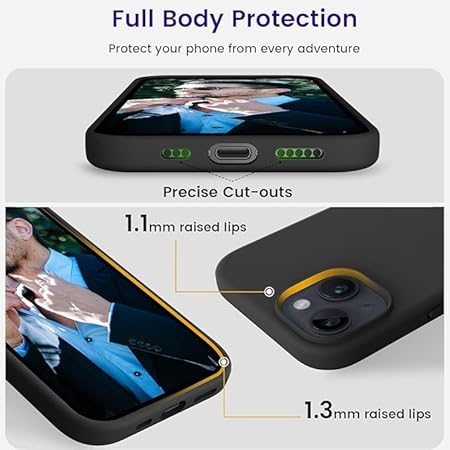 iPhone 15 Case Liquid Silicone Full Protection Shock Proof Back Cover (Black) - Rajputtrade