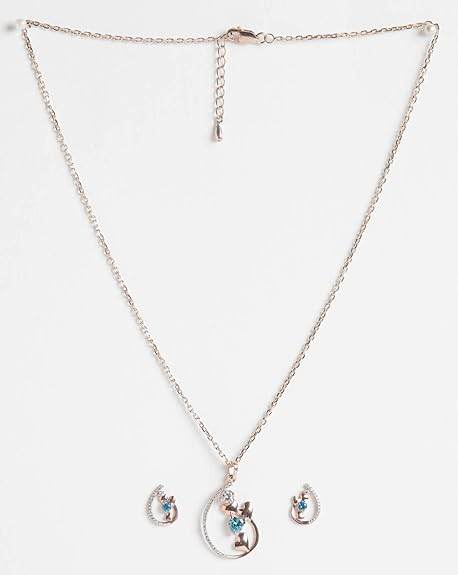 925 Sterling Silver Heart Pendant Earring Chain Jewellery Set | Rose Gold Rhodium Plated, Swiss Zirconia | Gift for Women & Girls - Rajputtrade