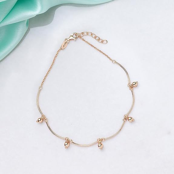 925 Sterling Silver Beads Drop Rose Gold Plating Hanging charm anklet (Single) | Gift for Women & Girls | - Rajputtrade