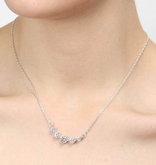 925 Sterling Silver 5 Stone Pendant Earring Chain Jewellery Set | Platinum Plated, Swiss Zirconia | Gift for Women & Girls - Rajputtrade
