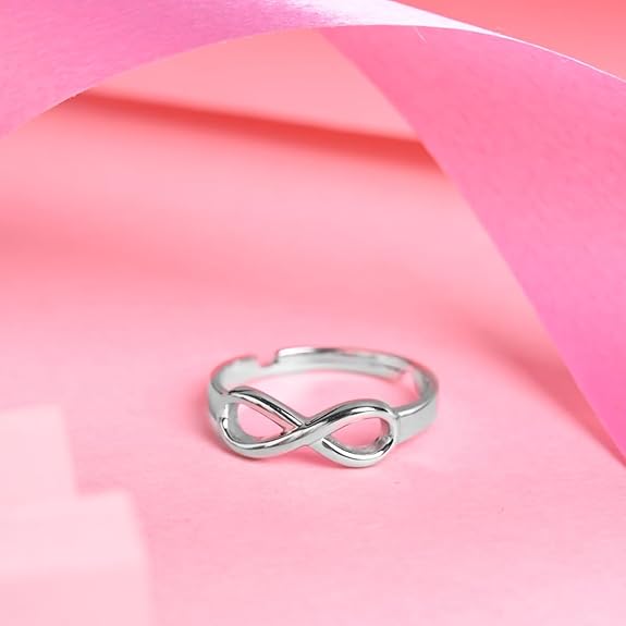 Pure 925 Sterling Silver Eve Infinity Love Finger Ring | Platinum Plated | Size Adjustable | Gift for Women Girls Wife Girlfriend - Rajputtrade