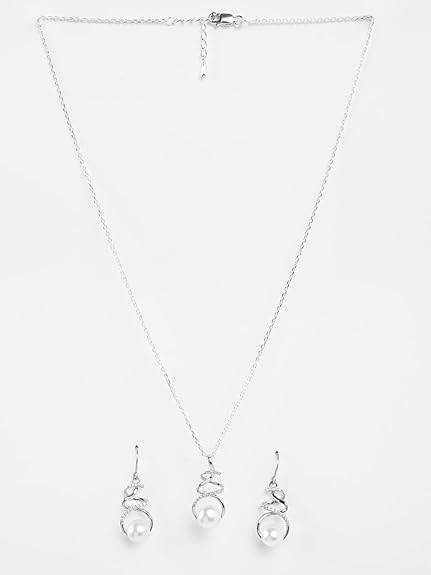 925 Sterling Silver Lotus Pendant Earrings Chain Necklace Jewellery Set | Rose Gold Plated, Swiss Zirconia | Gift for Women and Girls - Rajputtrade