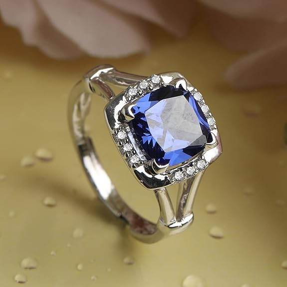 925 Sterling Silver Cushion Stone Ring with Adjustable Band | Gift for Women Wife Girls - Rajputtrade