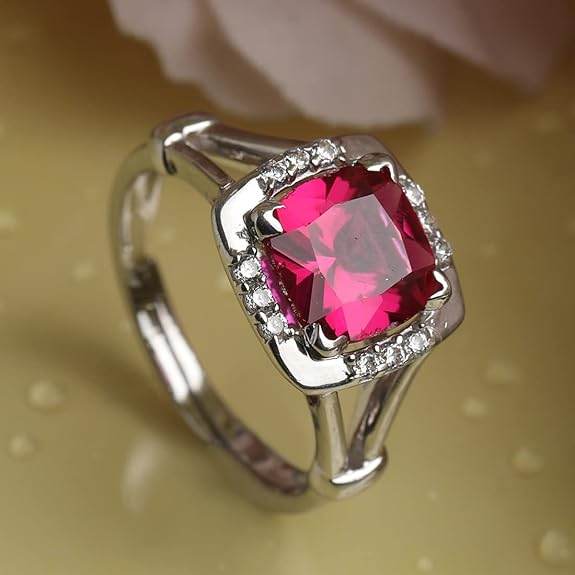 925 Sterling Silver Cushion Stone Ring with Adjustable Band | Gift for Women Wife Girls - Rajputtrade